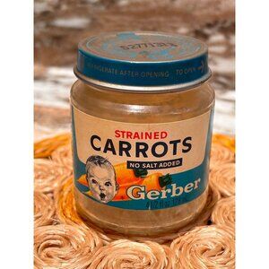 Vintage 60s 4.5 oz Gerber Baby Carrots Glass Food Jar Prop Collectible